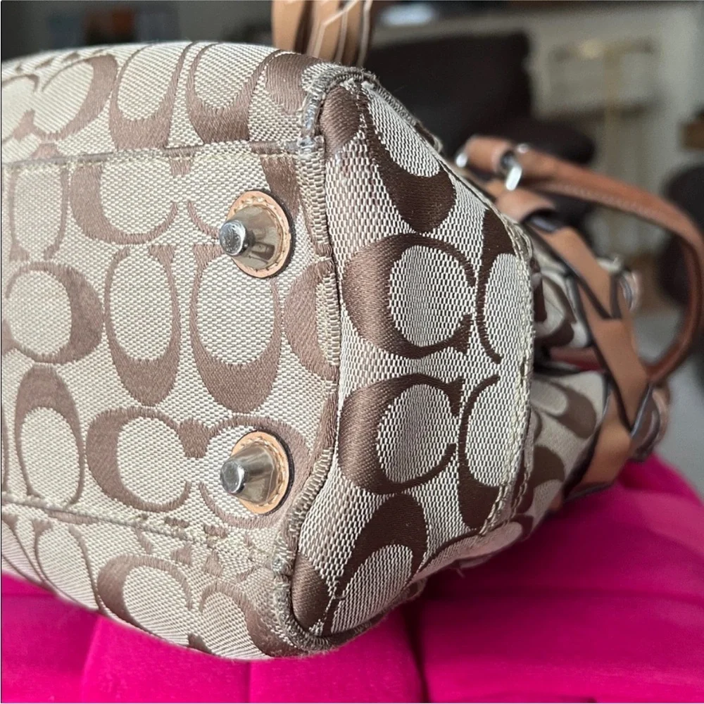 Coach Signature Canvas Shoulder Bag in Tan and Khaki - Picture 13 of 17